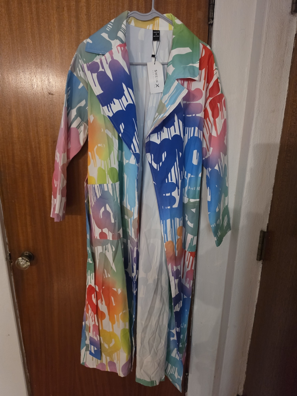 SHEIN Multicolor Drip-Print Trench Coat